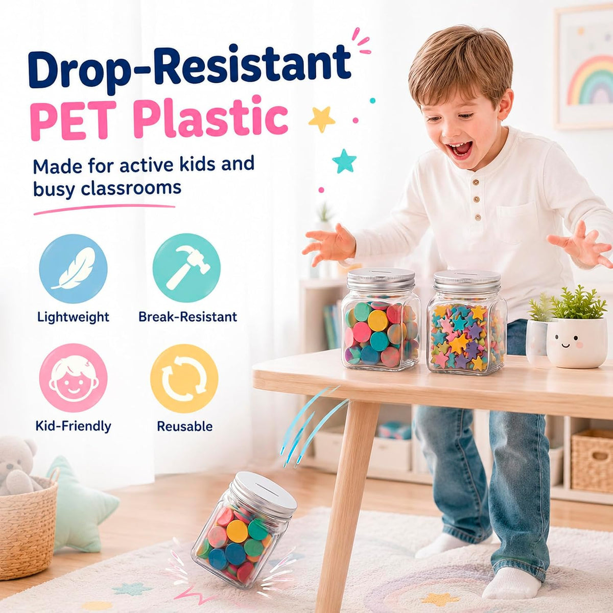 Roowest 24 Pcs Reward Coin Jars for Kids Classroom Behavior Management