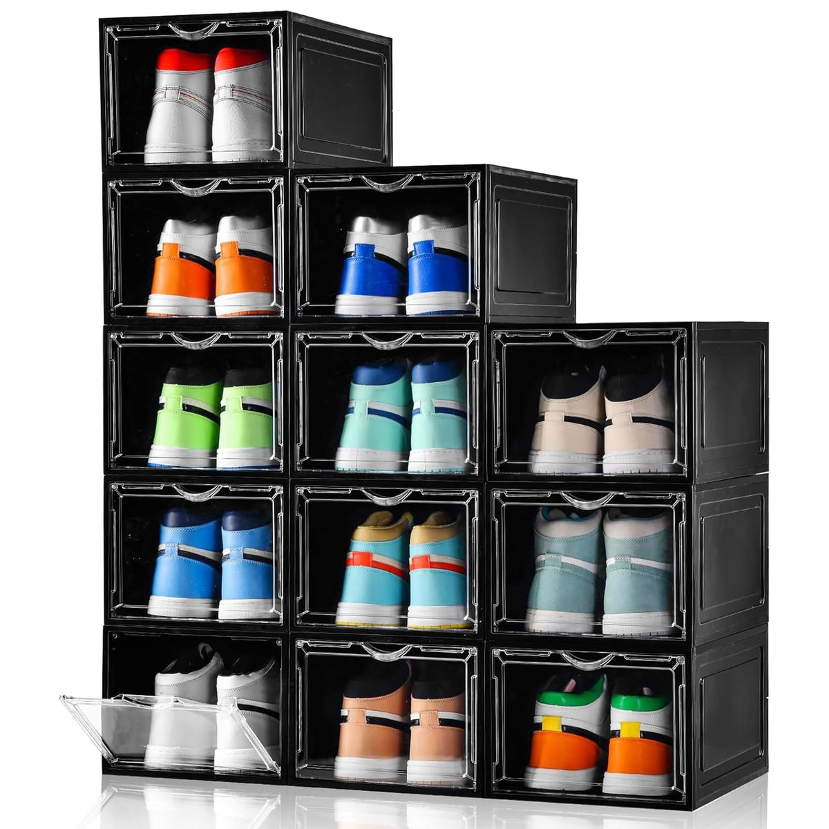 Clemate Upgraded X-Large Shoe Storage Box,8 Pack,Shoe Box Clear Plastic Stackable,Drop Front Shoe Box with Clear Door,Shoe Organizer and Shoe Containers For Sneaker Display,Fit up to US Size12