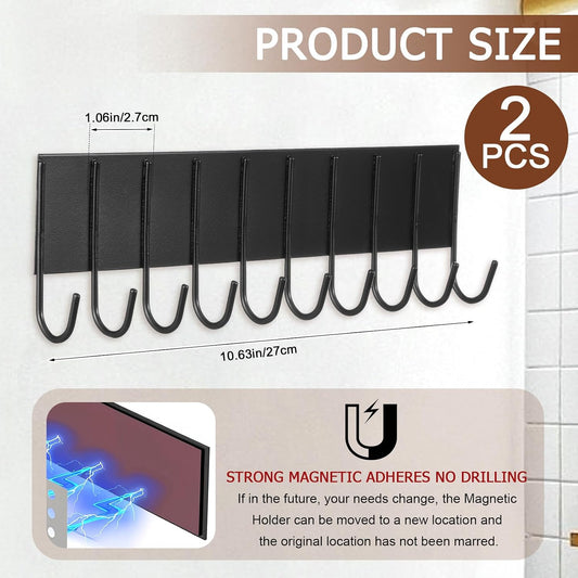2 Pcs Magnetic Key Holder for Fridge with 10 Hooks, Magnetic Utensil Holder for Wall, Strong Magnetic Key Hanger Hooks Organizer, Magnent Key Rack for Kitchen Metal Door Garage Tools Towel Purse