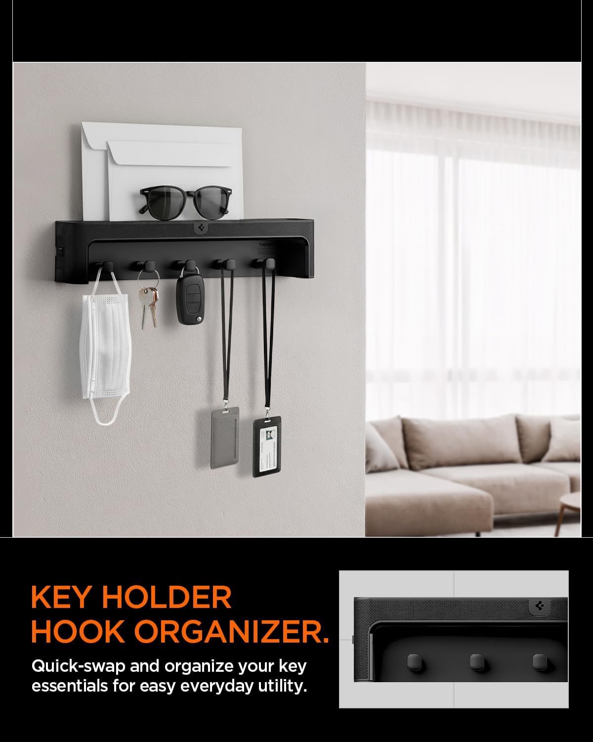 Spigen Key Holder Wall Mount, Entryway Shelf Rack