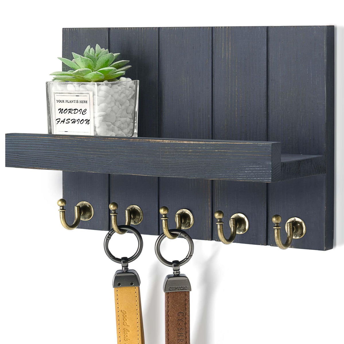 Rebee Vision Key Holder Wall Mount with 5 Key Hooks for Entryway, White