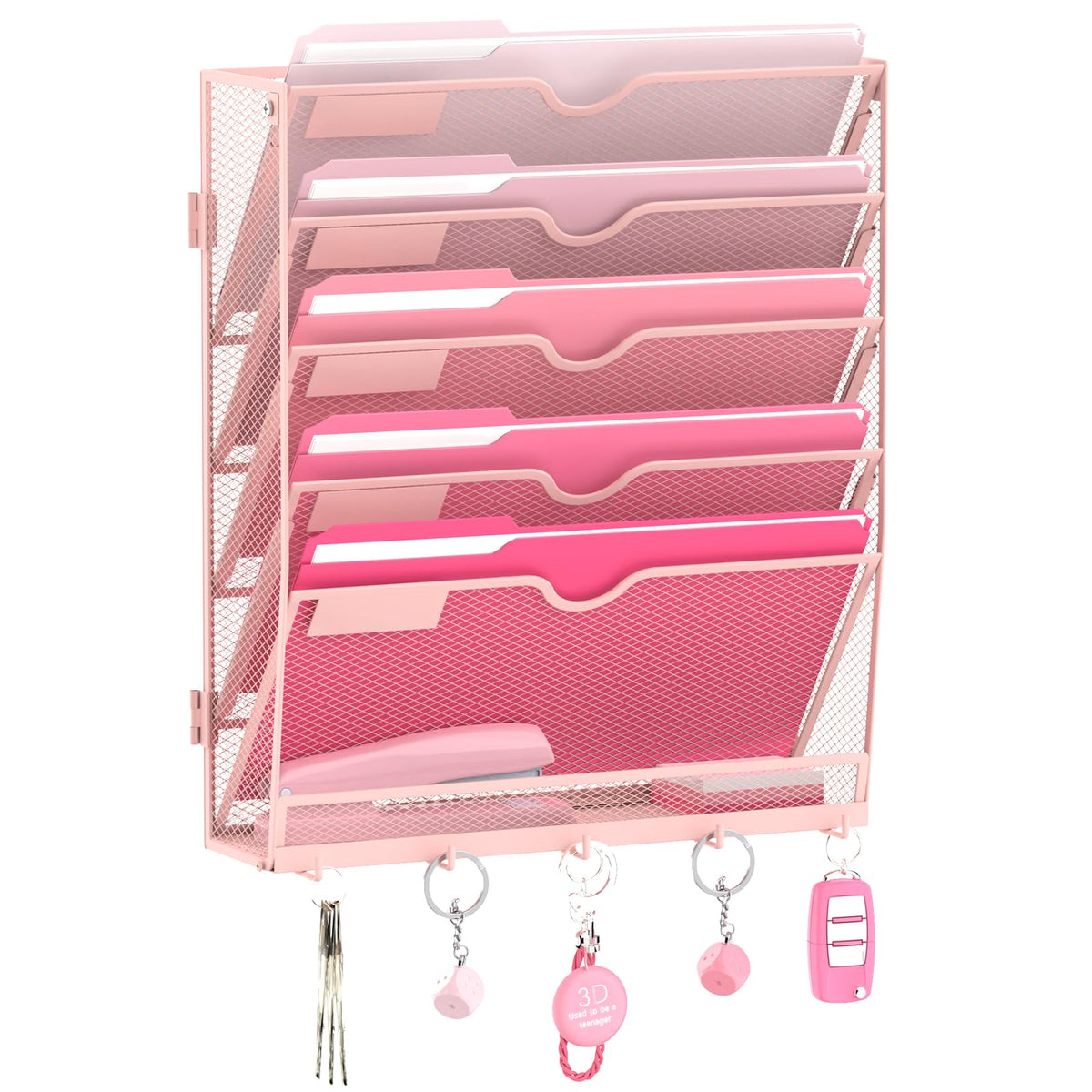 8-Tier Wall File Organizer and Mail Organizer with 5 Hooks, Black