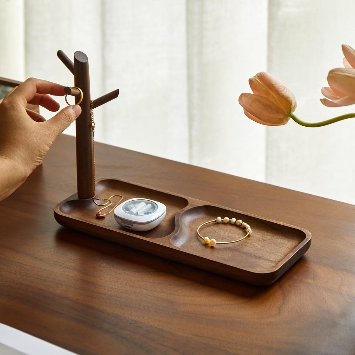 Solid Acacia Wood Key Tray and Bowl, Acacia, Square