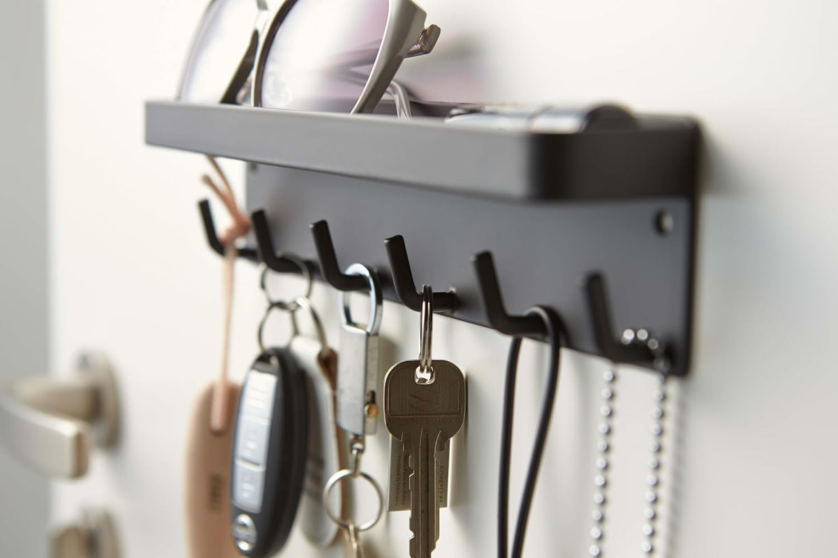 YAMAZAKI Home Magnetic Key Rack with Tray Steel One Size Black