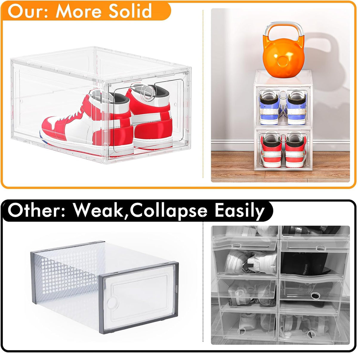 ARSTPEOE 6-Pack Clear Shoe Storage Boxes Magnetic Stackable