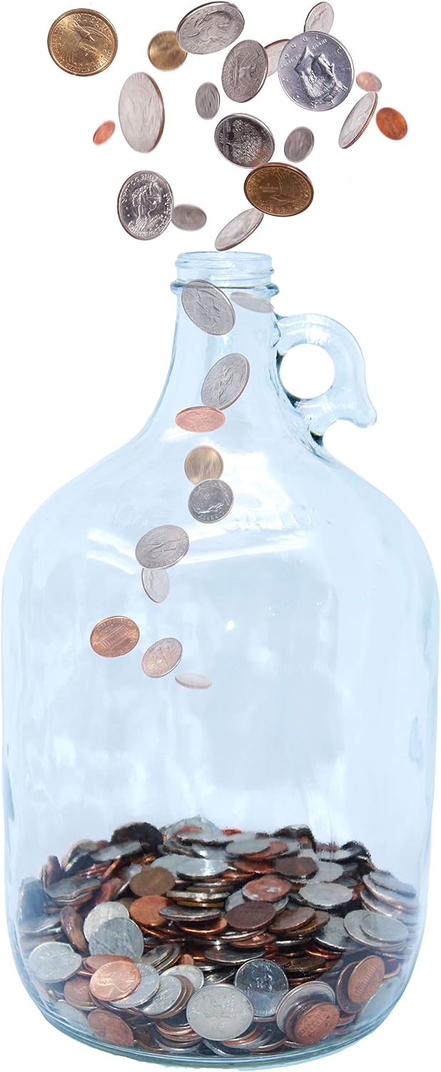 Large Glass Coin Jar for Adults, 1 Gallon Piggy Bank, Swear Jar - 1 Pk