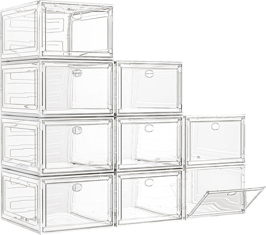 Large Thick Clear Shoe Organizer, Magnetic Door Stackable Shoe Storage Box