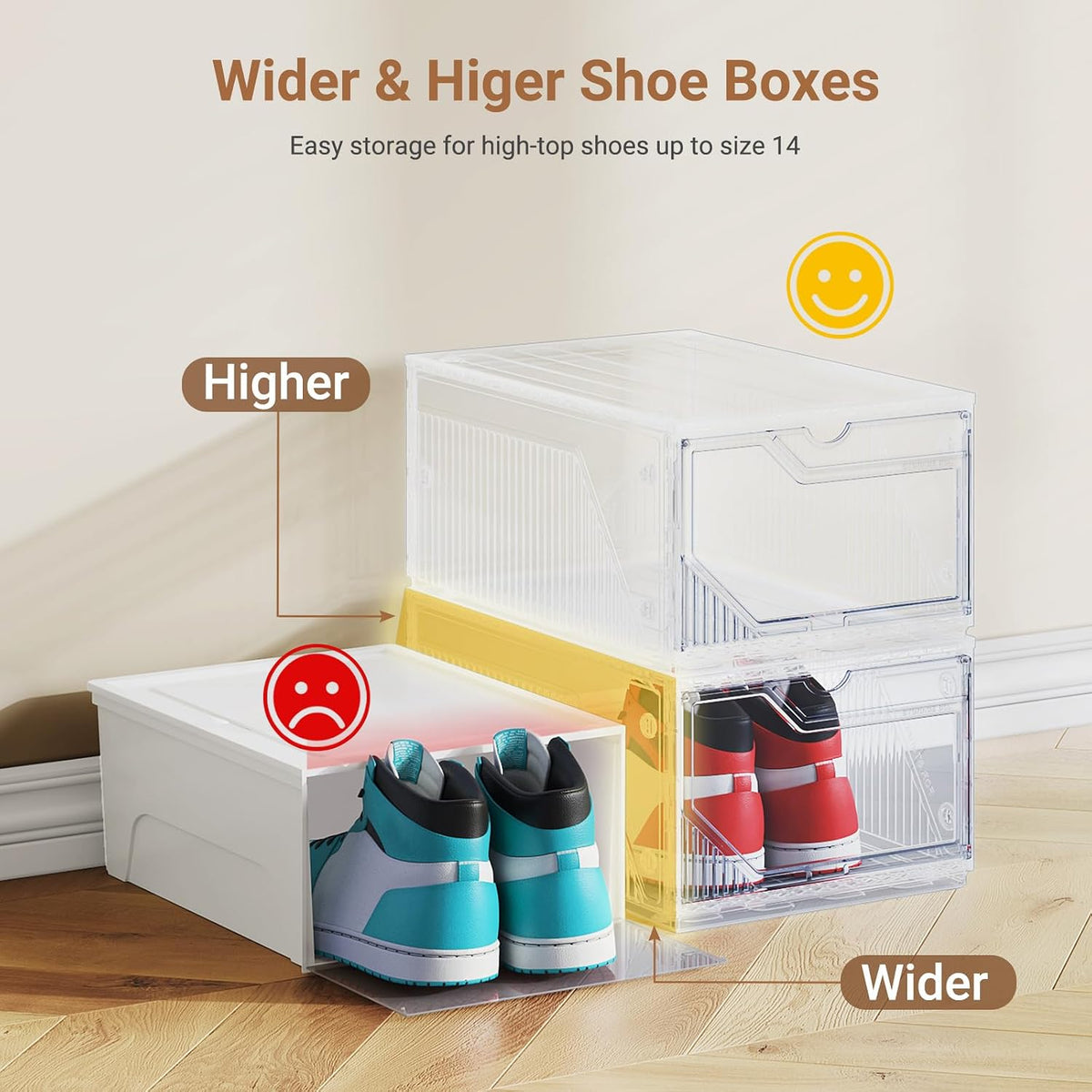BROVIEW XX-Large Shoe Sneaker Storage Boxes for Size 14, 6 Pack Shoe Boxes