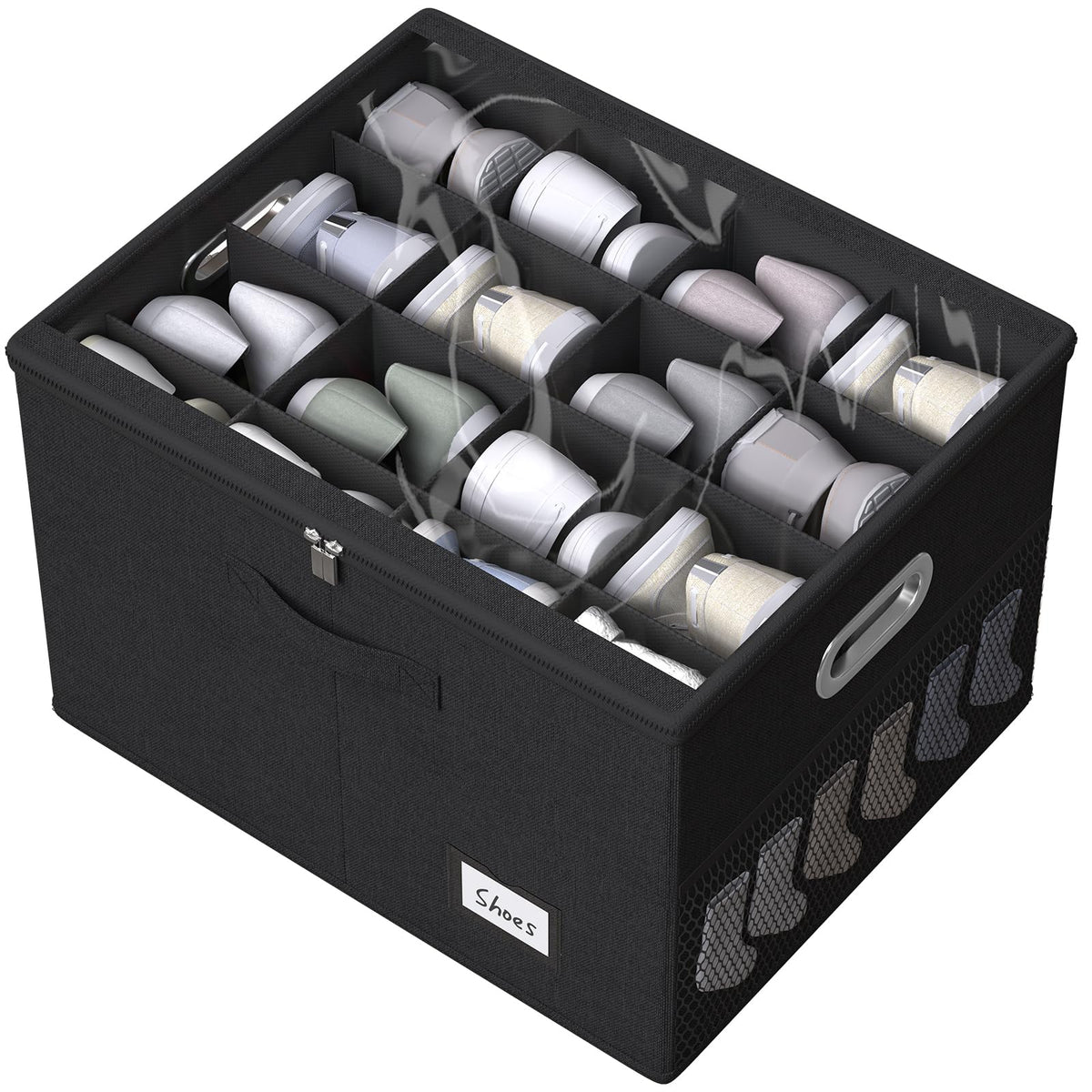 Shoe Organizer for Closet, Shoe Box Storage Containers Fit 18 Pairs Foldable Shoe Storage Bins with Clear Cover & Adjustable Dividers for Shoes Blankets Linen Clothing (Beige, (24.4*16.5*12.9)x1)