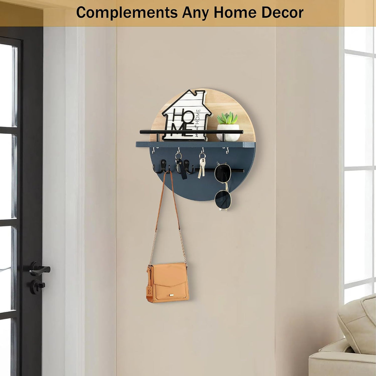 Key Holder Wall Mount with Shelf and Hooks, Mail Organizer for Wall
