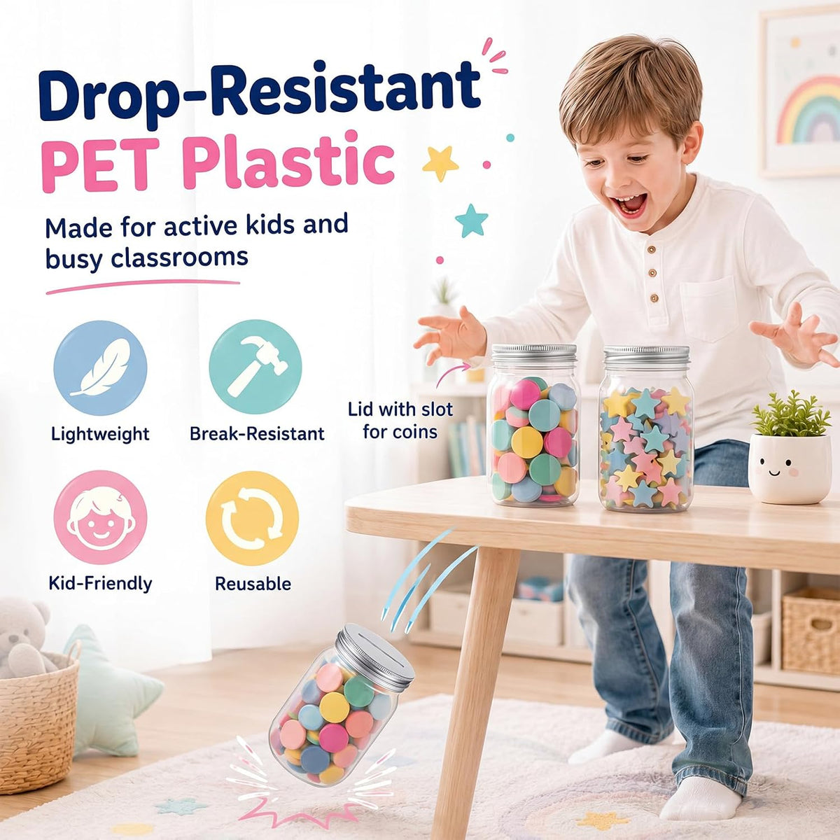 Roowest 12 Pcs Reward Jars for Kids Classroom Behavior Management