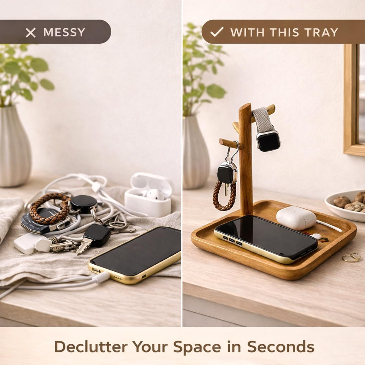 Acacia Wood Key Tray for Entryway Table (Square)