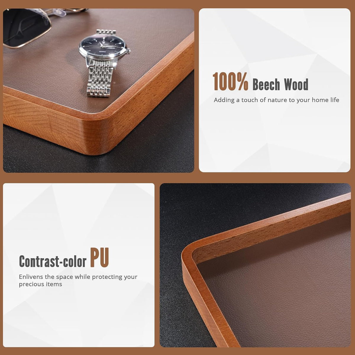 ProCase Wood Valet Tray for Men, Key Tray, Desk & Nightstand -DarkBrown
