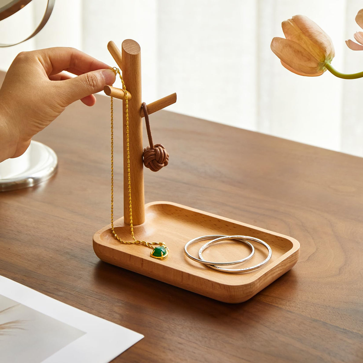 Solid Acacia Wood Key Tray and Bowl, Acacia, Square