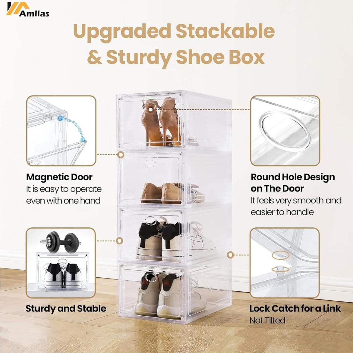 12 Pack Clear Shoe Storage, Stackable Shoe Organizer, Shoe Boxes for Closet