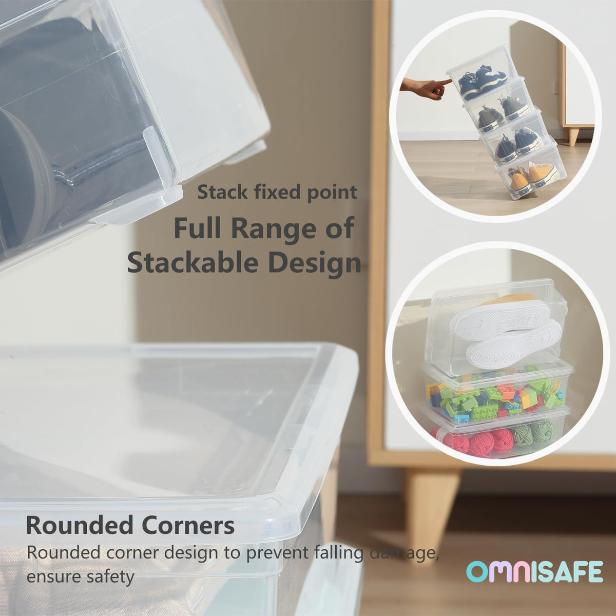 Stackable Plastic Storage Shoebox,Clear Bins (Transparent 8Pack)