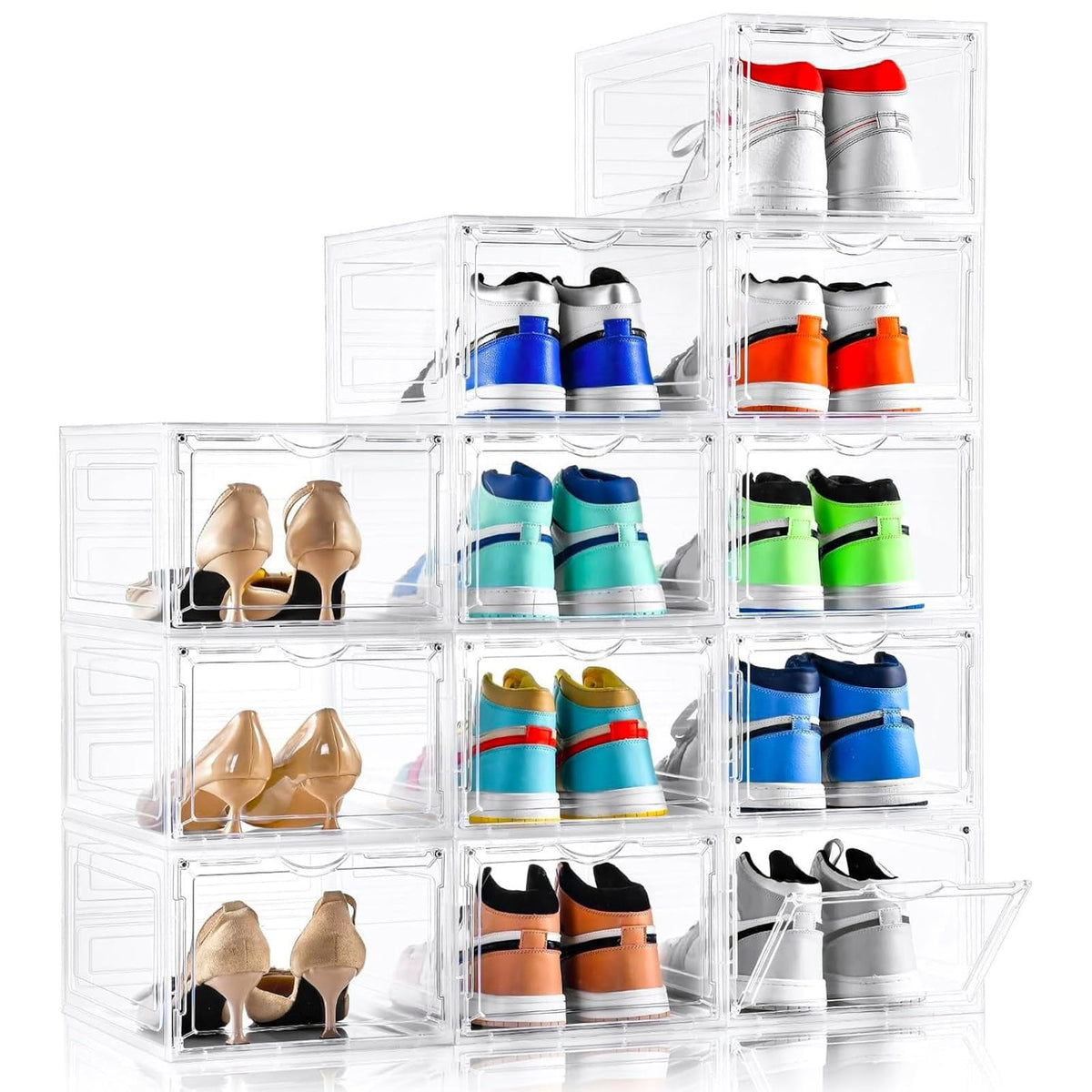 Clemate Upgraded X-Large Shoe Storage Box,8 Pack,Shoe Box Clear Plastic Stackable,Drop Front Shoe Box with Clear Door,Shoe Organizer and Shoe Containers For Sneaker Display,Fit up to US Size12
