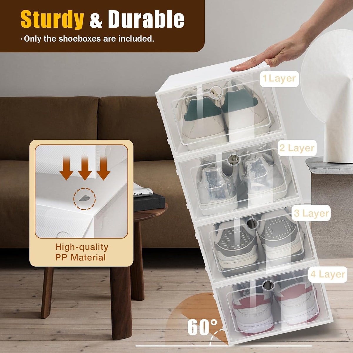 24 Pack Shoe Storage Boxes Stackable Clear Plastic Sneaker Box, Plastic Foldable Shoe Rack Organizer Box Multi Storage Container Transparent