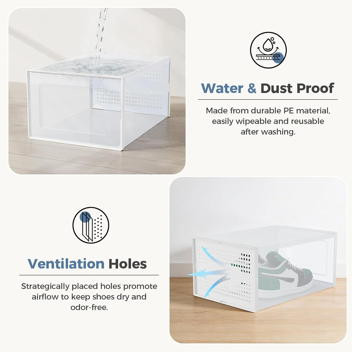 OLIXIS X-Large Shoe Storage Boxes, 12-Pack Clear Stackable Shoe Organizers with Lids, Sneaker Display and Storage Containers for Closet, Under Bed, Entryway, White