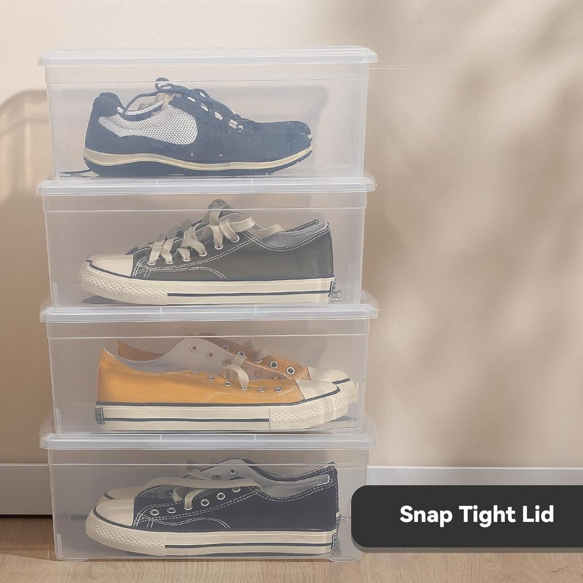 novelinks 8 Pack 6 Quart Stackable Shoe Storage Bins with Lids (Clear)