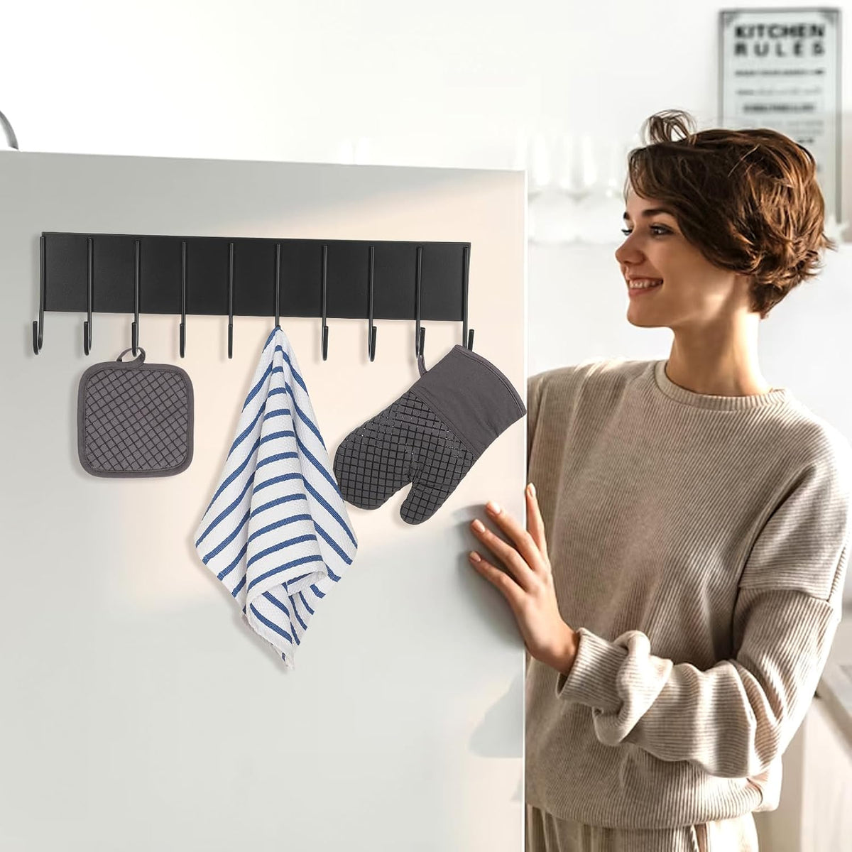 2 Pcs Magnetic Key Holder for Fridge with 10 Hooks, Magnetic Utensil Holder for Wall, Strong Magnetic Key Hanger Hooks Organizer, Magnent Key Rack for Kitchen Metal Door Garage Tools Towel Purse