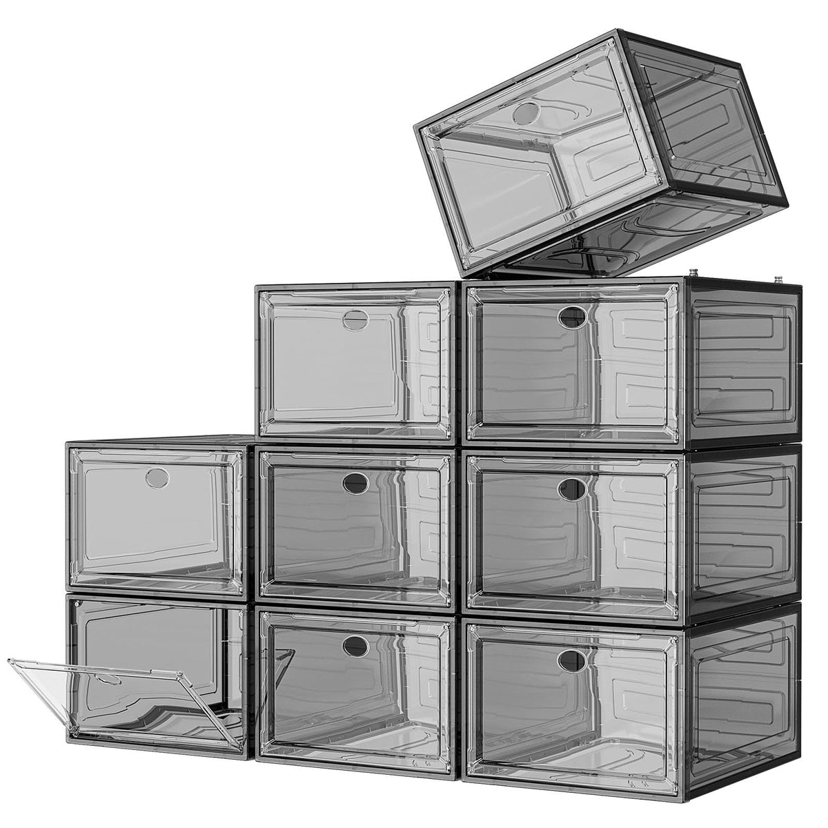 12 Pack Shoe Organizer, Stackable Shoe Storage Boxes with Magnetic Door