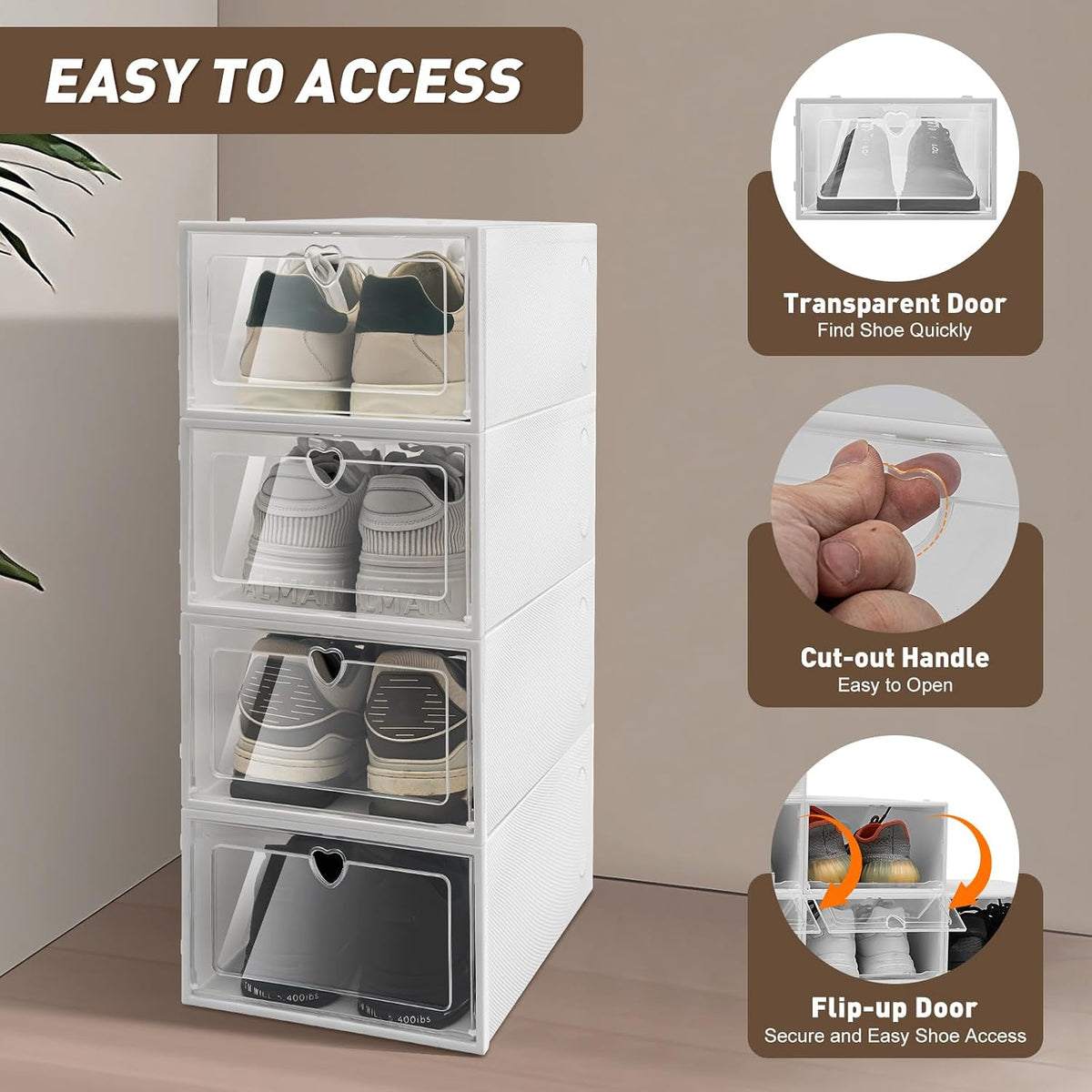 20 Pack Shoe Organizer Storage Bins Clear Plastic Stackable Shoe Boxes