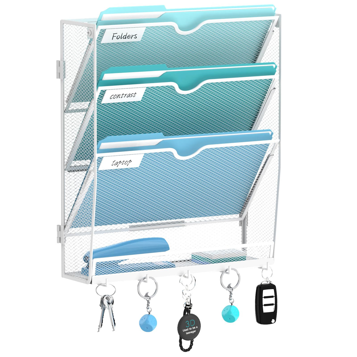 8-Tier Wall File Organizer and Mail Organizer with 5 Hooks, Black