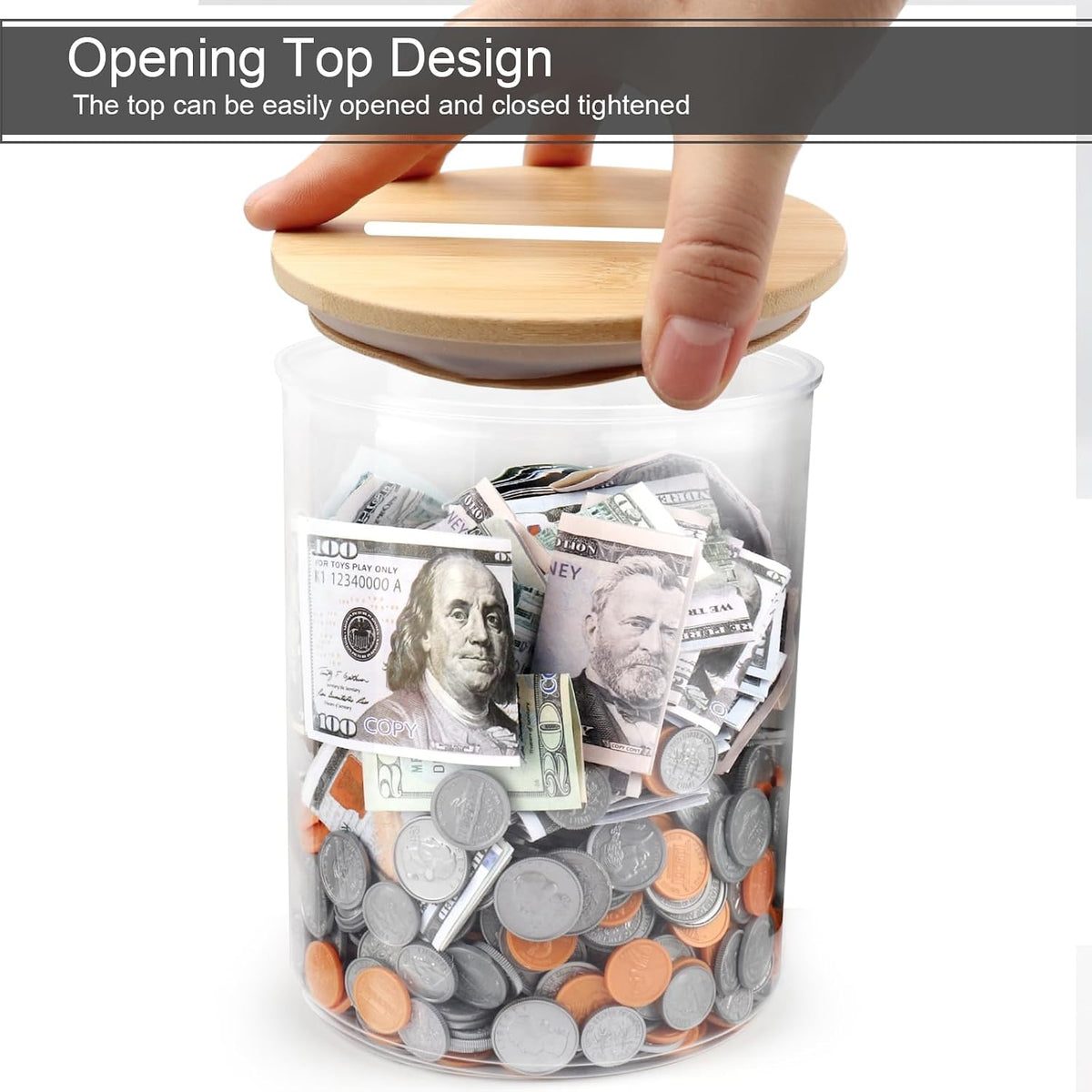 Yamahiko Large Clear Coin Bank Jar with Slotted Lid, 7/8 Gallon Reusable Money Tip Change Savings Coin Jar for Coin or Raffle Ticket, Big Clear Money Coin Tip Piggy Change Bank Box for Adults Teens