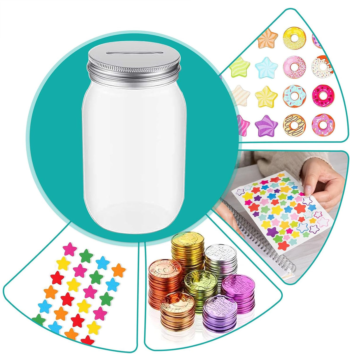 12 PCS Reward Coin Jars for Behavior Tokens, Clear Plastic Coin Reward Jars Token with Blank Labels for Behavior Management Teacher Teaching Supplies, 400 ml