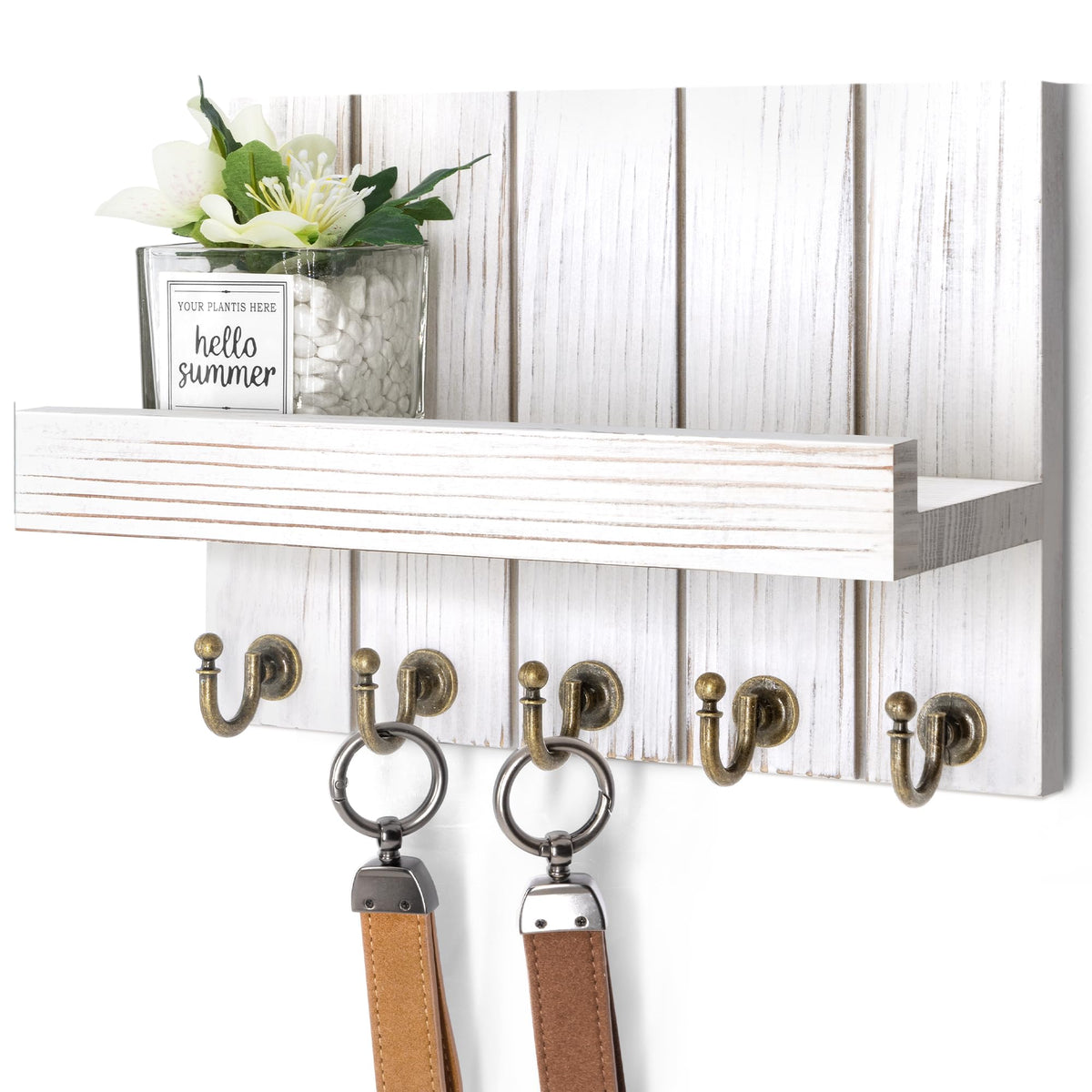 Rebee Vision Key Holder Wall Mount with 5 Key Hooks for Entryway, White