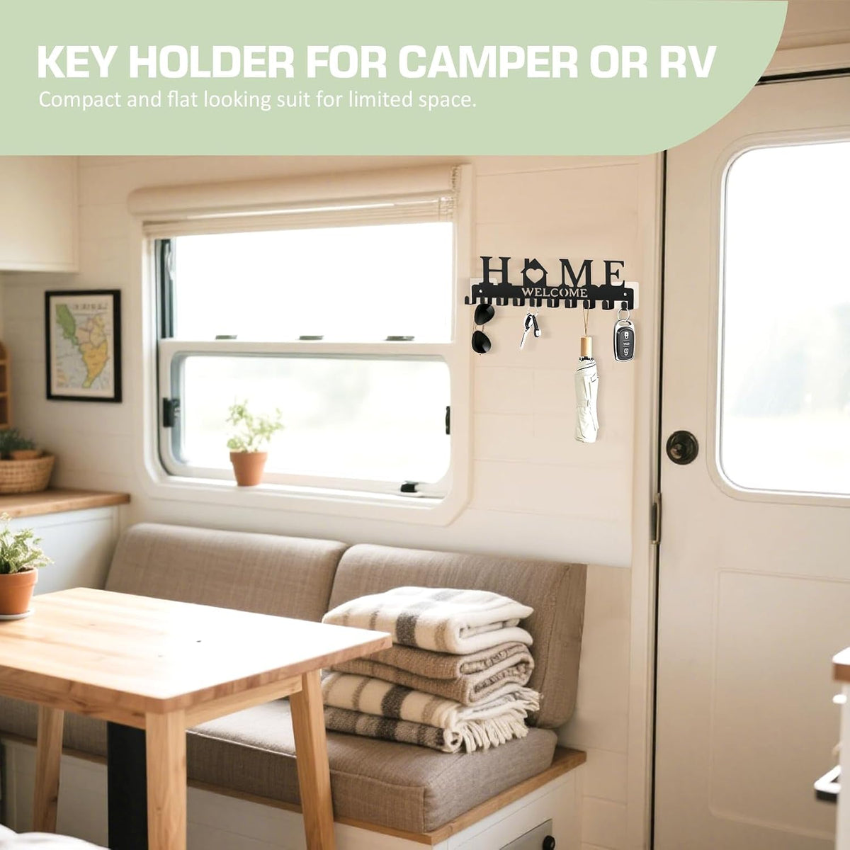 Key Holder Wall Mount, Adhesive Key Hanger with 10 Hooks, Black