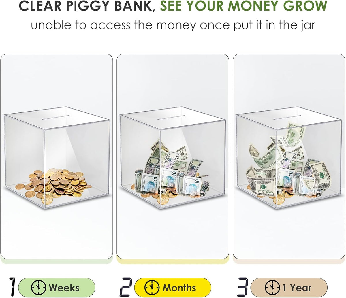 Piggy Bank for Adults Must Break to Open Acrylic Clear Piggy Bank Coin Bank