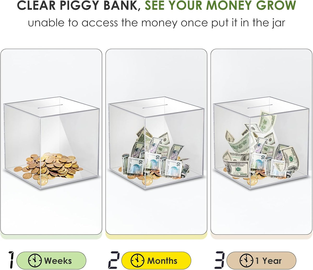 Piggy Bank for Adults Must Break to Open Acrylic Clear Piggy Bank Coin Bank