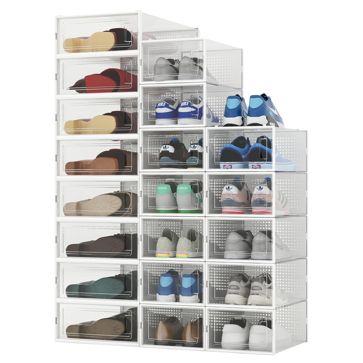 4-Piece Extra Large Boot and Shoe Storage Boxes, Stackable Clear Plastic Shoe Organizer, Space-Saving Shoe Boxes for Boots, Sneakers, and High Heels, Clear