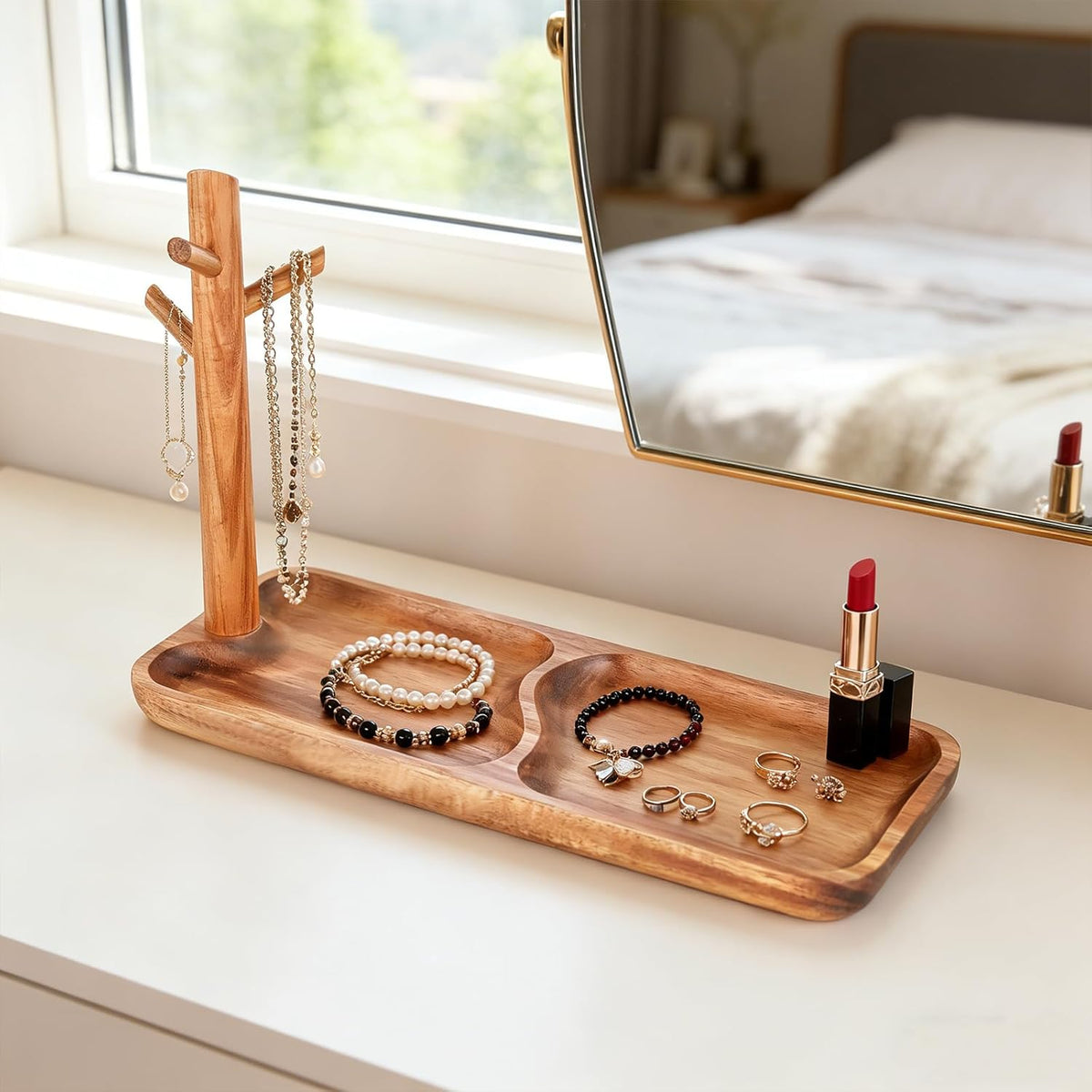 Acacia Wood Key Tray for Entryway Table Rectangle