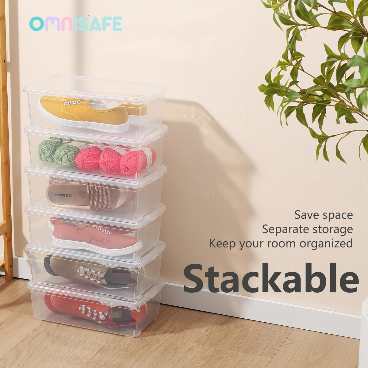 Stackable Plastic Storage Shoebox,Clear Bins (Transparent 8Pack)