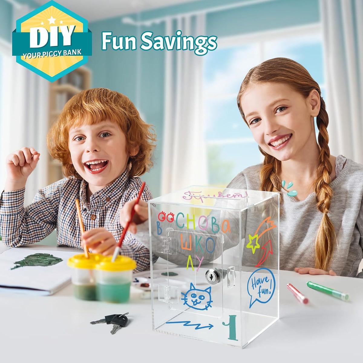 Clear Piggy Bank with Lock & Key for Adults Kids, Acrylic Money Saving Box