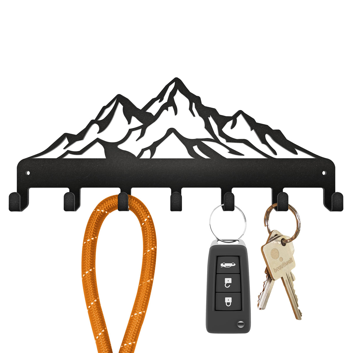 Key Holder Steel Metal Wall Key Hanger with Hooks for car, Apartment, Storage, Keys Black. Adhesive Tape Included.