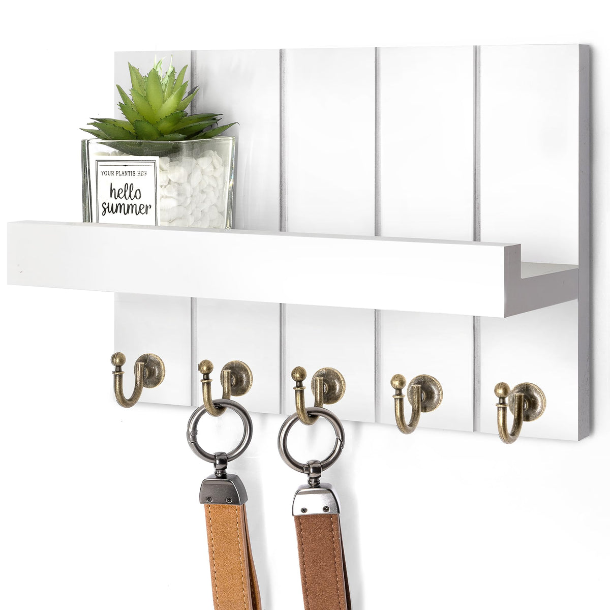 Rebee Vision Key Holder Wall Mount with 5 Key Hooks for Entryway, White