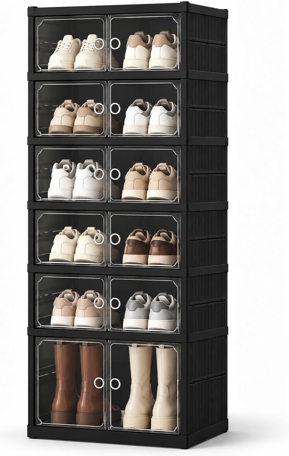 UFORU 9-Tier Black Foldable Shoe Rack,18-Pair Organizer with Magnetic Doors