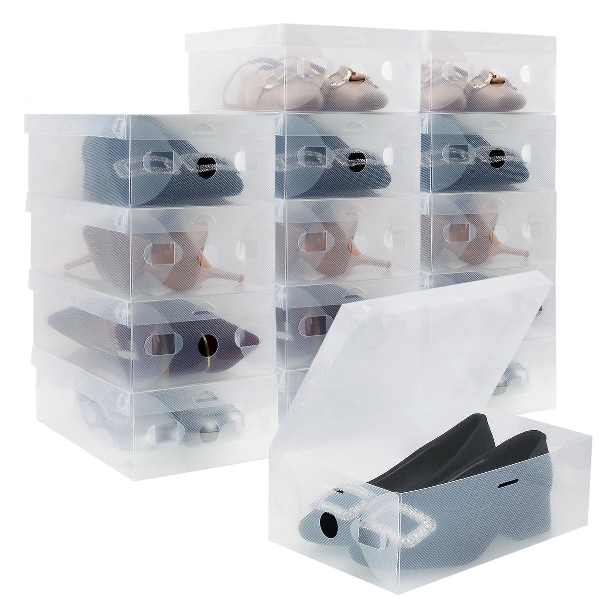kilofly 10 Kids Women Smart Storage Containers Foldable Clear Shoe Box Set