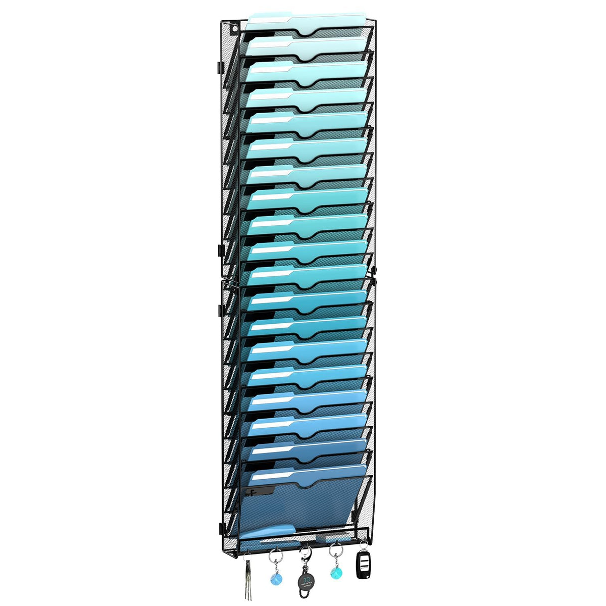 8-Tier Wall File Organizer and Mail Organizer with 5 Hooks, Black