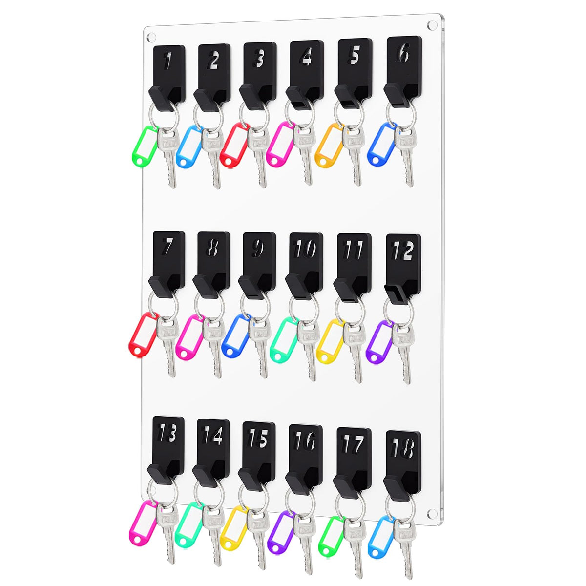 Beeveer Acrylic Key Holder Board with 30 Hooks, Wall Mount Organizer,Walnut