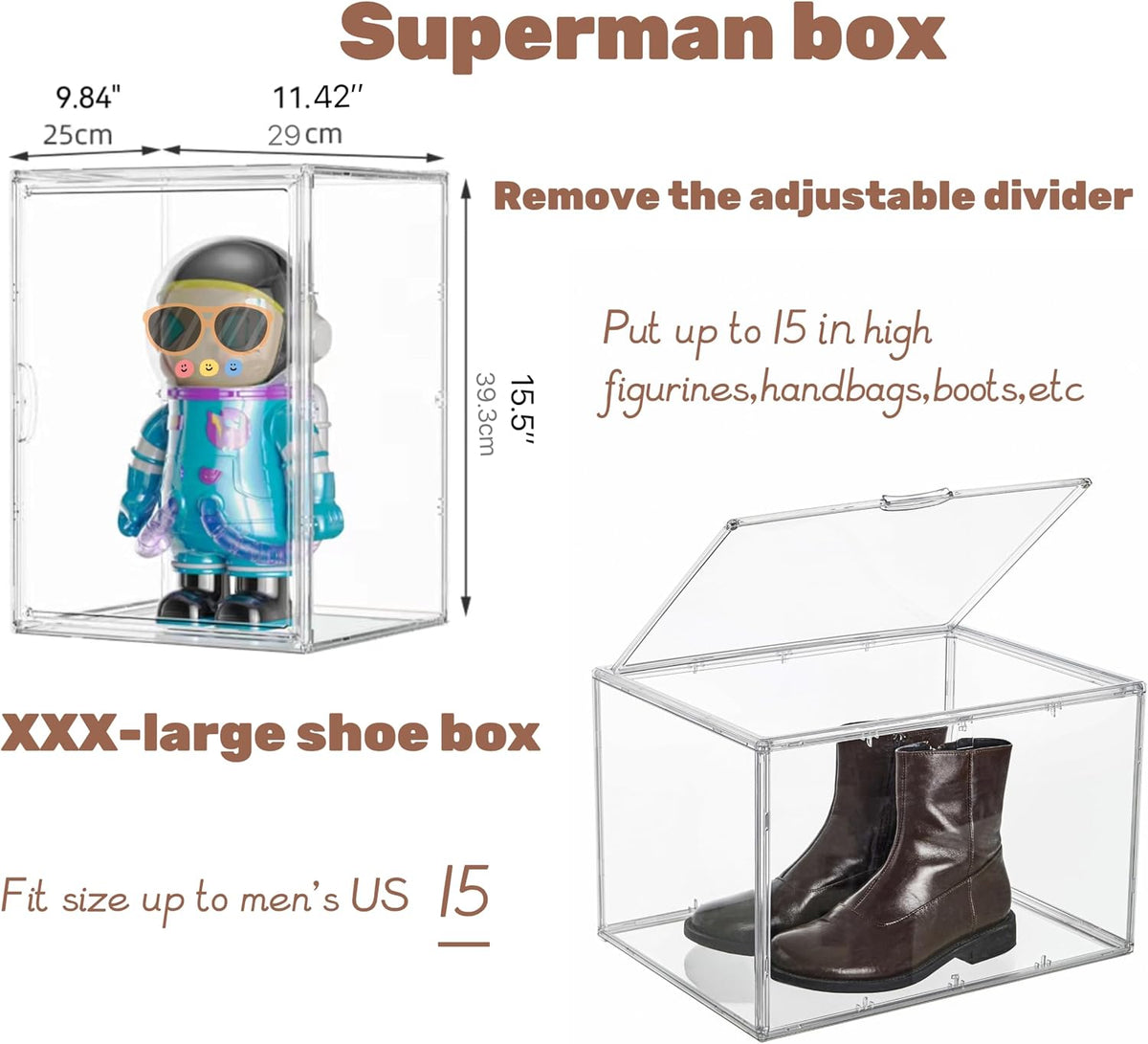 Attelite XXX-Large Acrylic Display Case Boot Shoe Storage Boxes