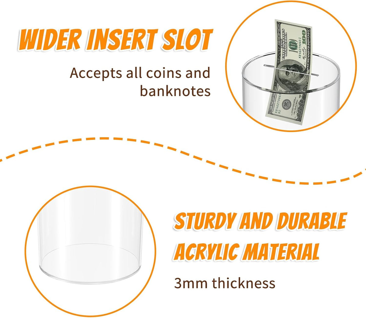 NIUBEE Clear Piggy Bank for Adult Kid, Unbreakable Acrylic Saving Money Jar
