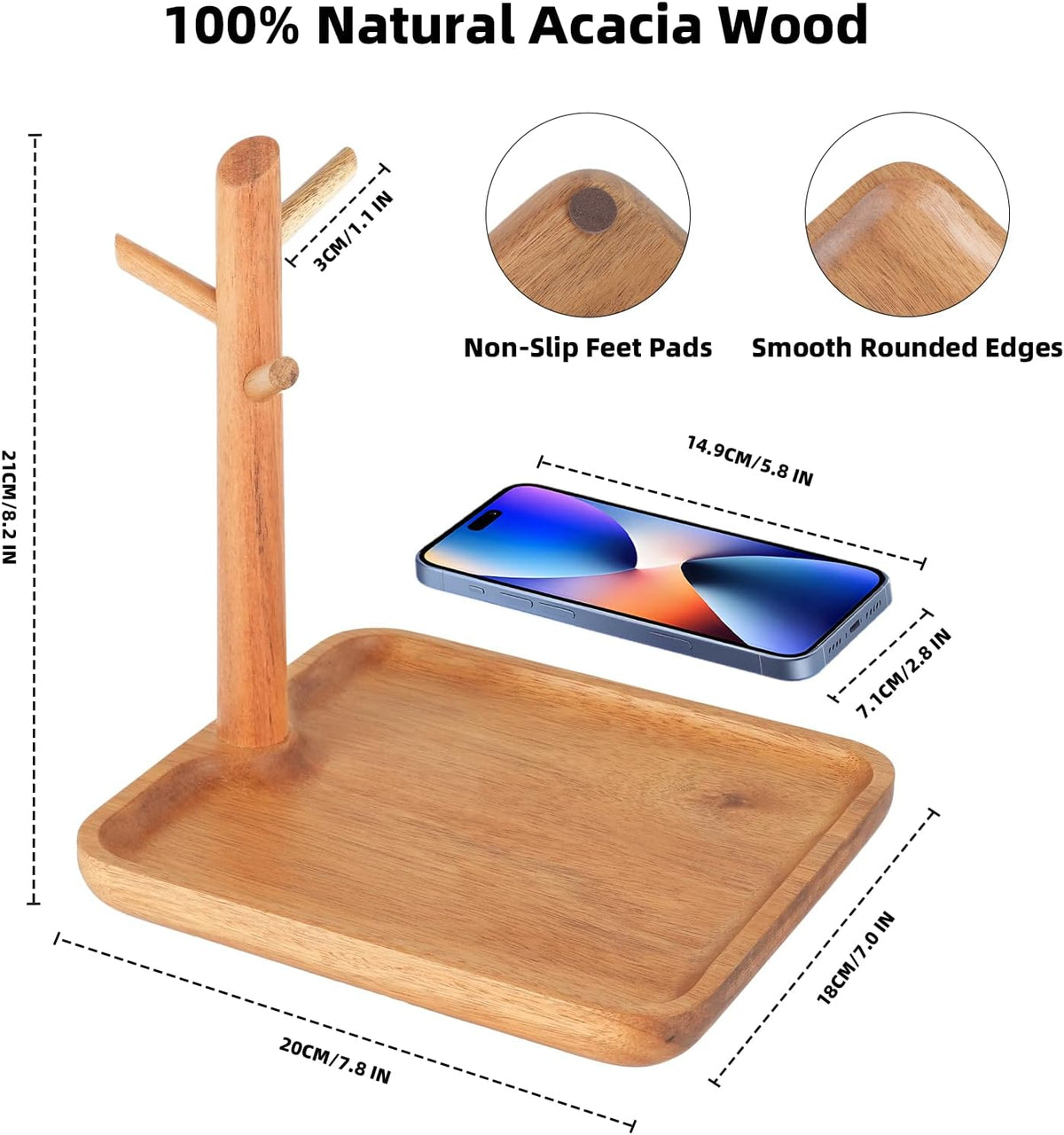 Acacia Wood Key Tray for Entryway Table (Square)