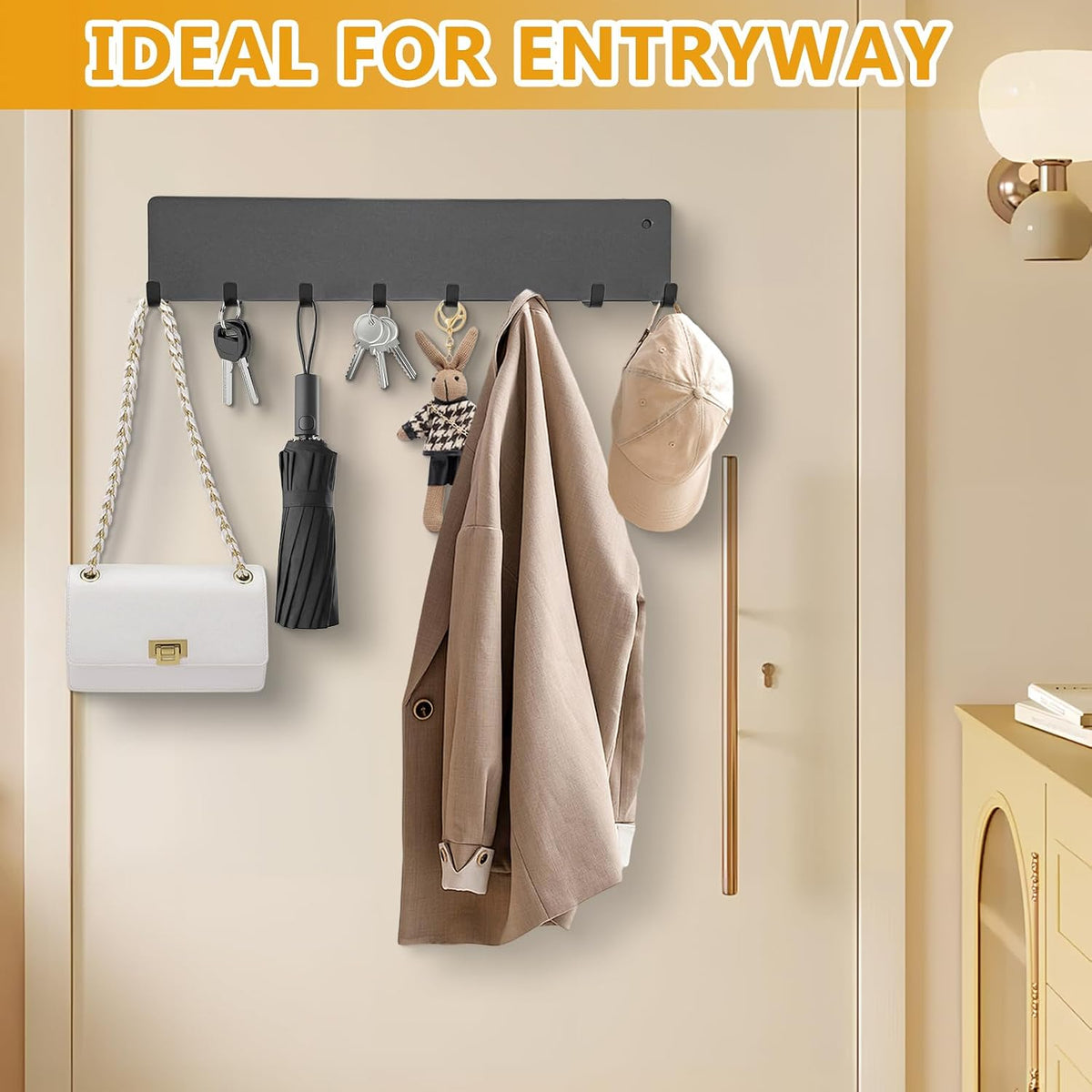 Magnetic Key Holder for Frideg,Heavy Duty Strong Magnetic Key Hanger with 8 Hooks for Refrigerator,Magnetic Kitchen Utensil Holder for Metal Surface in Entryway,Garage,Pantry (Gray)