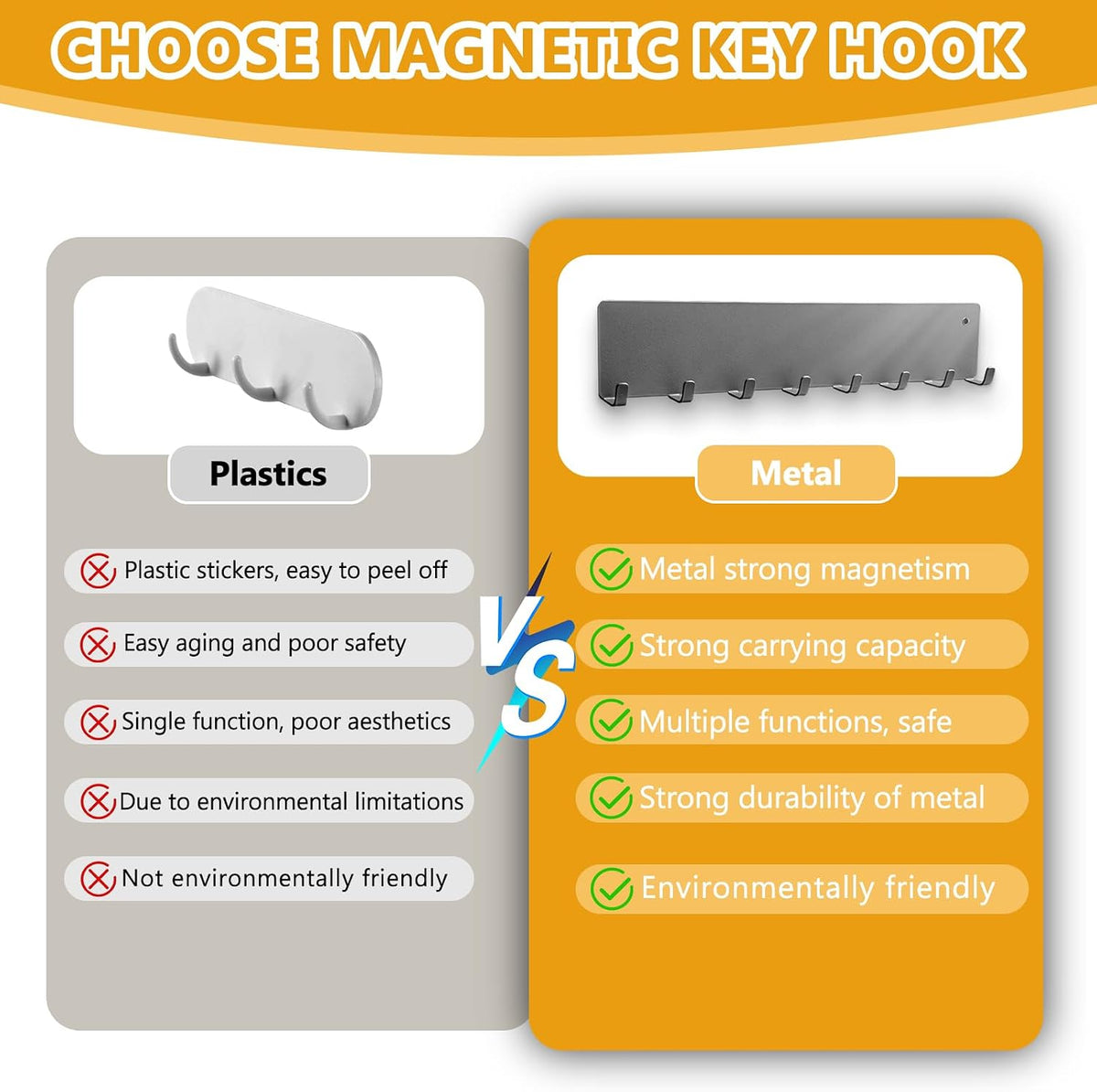 Magnetic Key Holder for Frideg,Heavy Duty Strong Magnetic Key Hanger with 8 Hooks for Refrigerator,Magnetic Kitchen Utensil Holder for Metal Surface in Entryway,Garage,Pantry (Gray)