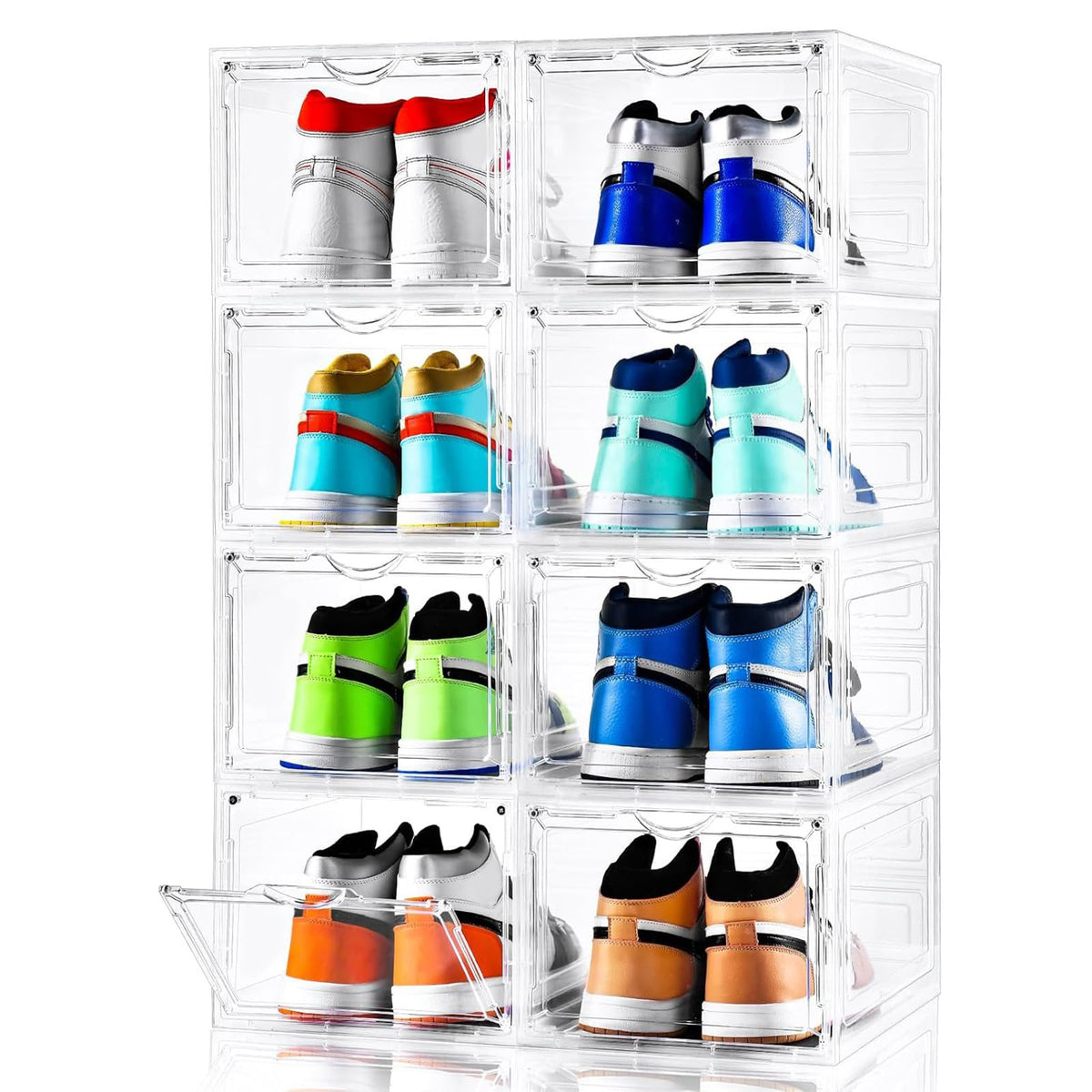 Clemate Upgraded X-Large Shoe Storage Box,8 Pack,Shoe Box Clear Plastic Stackable,Drop Front Shoe Box with Clear Door,Shoe Organizer and Shoe Containers For Sneaker Display,Fit up to US Size12